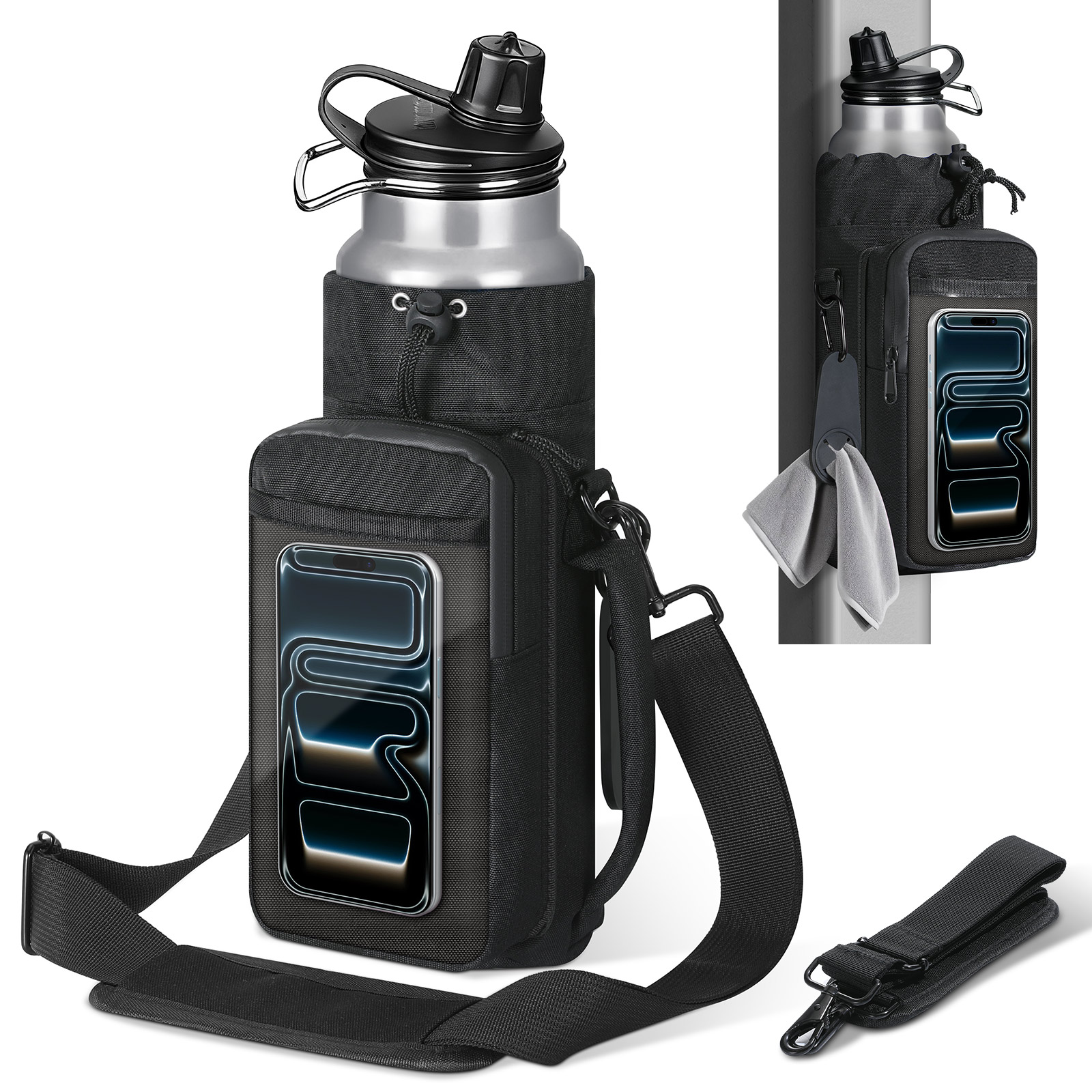 Magnetic Tank Bag - MoKo マグネット式ジムバッグ、透明なスマホポケット付きマグネット式ウォーターボトルホルダー、内蔵4つの磁石付きフィットネスバッグ（男女兼用）