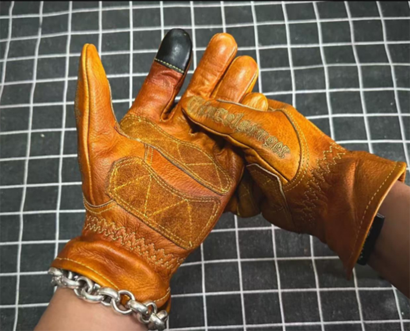 Motorcycle Gear Used - レトロなオートバイの手袋,本革,手作り,フルフィンガー,タッチスクリーン,ナックル保護,乗馬用品