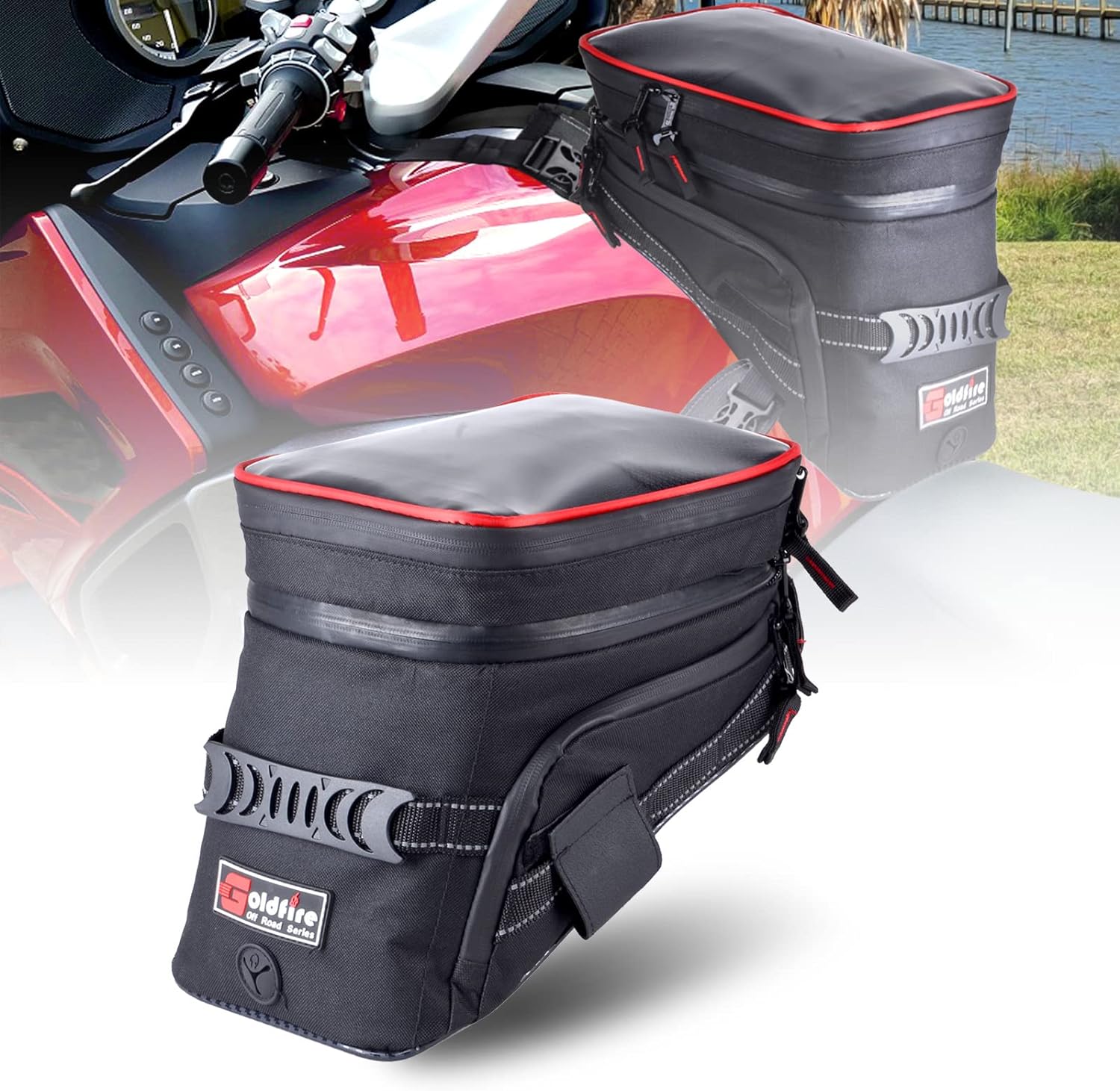 Magnetic Tank Bag - 新しいユニバーサルオートバイタンクバッグ軽油燃料タンクサドルバッグクイックリリースストラップマウントバッグ強力な反射ストラップ付き