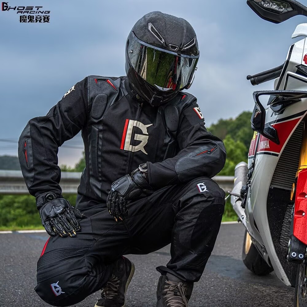 Motorcycle Gear With Airbag - エアバッグハムデザイン付きバイクレーシングスーツセット、四季対応耐久性テキスタイルライディングギア（男性用防水ジャケット）