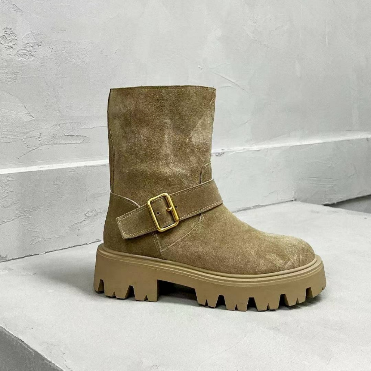 2026年高品質ラウンドヘッド厚底ギアミッドバレルブーツ（女 - Motorcycle Gear Boots のレビューと価格